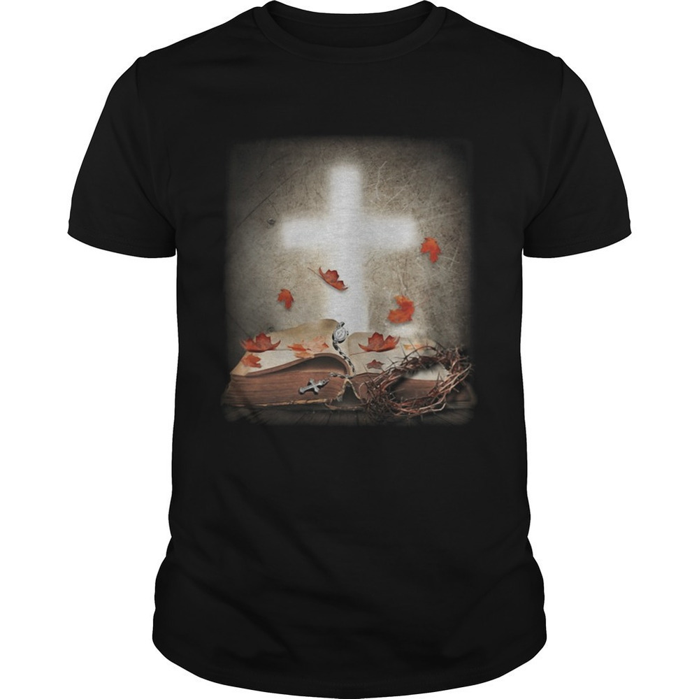Jesus God Book Maple Leaves Christian Faith Graphic Inspirational Unisex T-Shirt